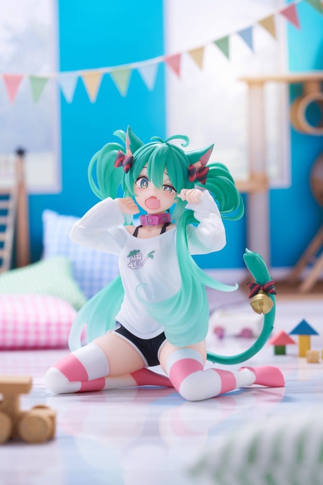 Hatsune Miku PVC Figur Desktop Cute Figure Hatsune Miku Cat Ear T-Shirt Ver. 13 cm