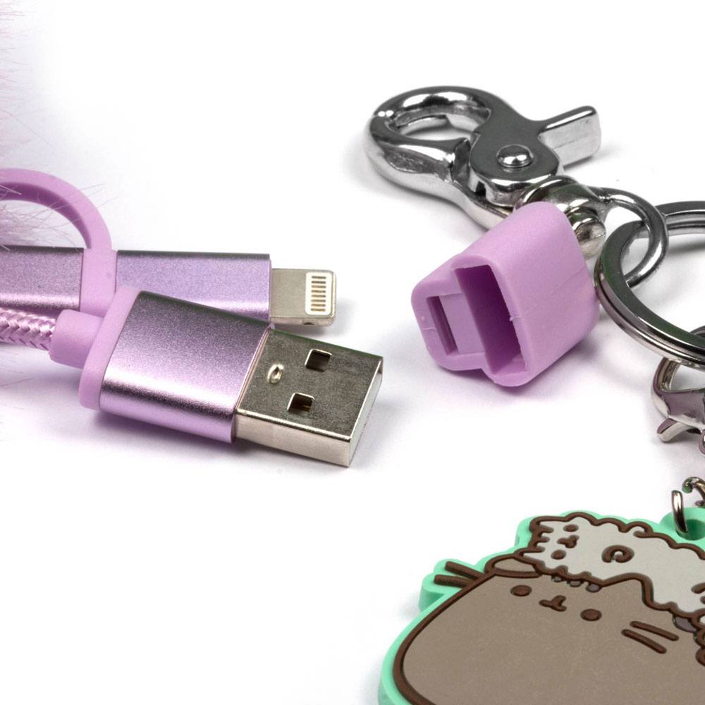 Pusheen USB Laddkabel 3-i-1 med Nyckelring Pom Pom Thumbs Up