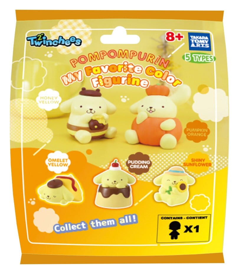 Sanrio Twinchees Mini Figurer Pompompurin Min Favoritfärg 5 cm Blindpack Display (24) Takara Tomy