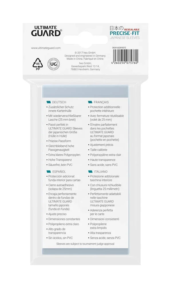 Ultimate Guard Precise-Fit Sleeves Japansk Storlek (100) - Återförslutbara Ultimate Guard