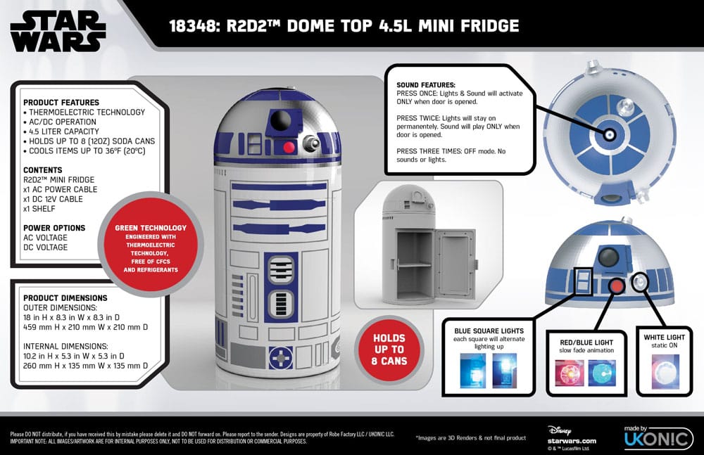 Star Wars Thermoelectric Cooler Mini Fridge R2D2 4.5 l Ukonic