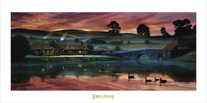 Lord of the Rings konsttryck "Åter till Gröna Drakens värdshus" 59 x 42 cm