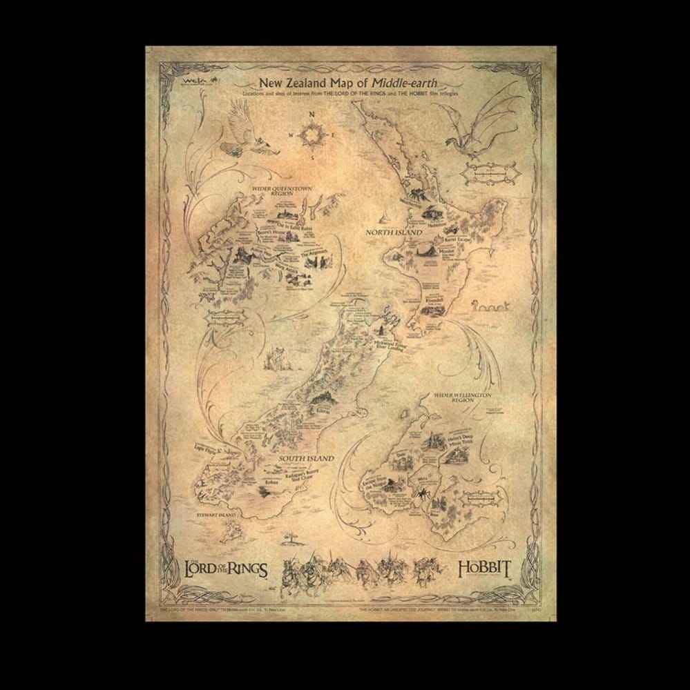 The Hobbit Konsttryck New Zealand Karta över Midgård 50 x 70 cm